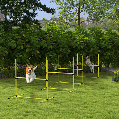 PawHut 4 Pieces Dog Agility Training Equipment, Adjustable Height Jumps Hurdle with Carrying Bag for Outdoor, Yellow 