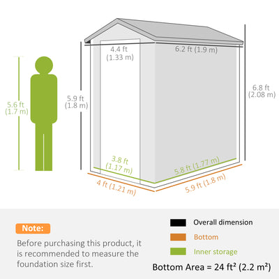 Outsunny 4.4ft x 6.2ft Aluminium Frame and Plastic Wall Shed, with Foundation - Grey 