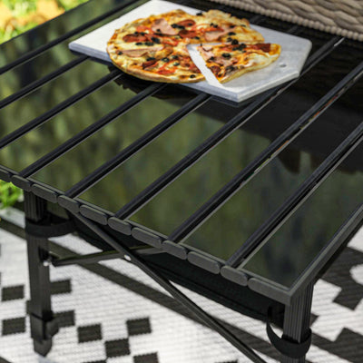 Outsunny Folding Camping Table, 90 x 55 cm Height Adjustable Portable Collapsible Table, 3ft Lightweight Aluminium Rollup Picnic Table with Storage Basket for Outdoor Garden Party BBQ, Black 