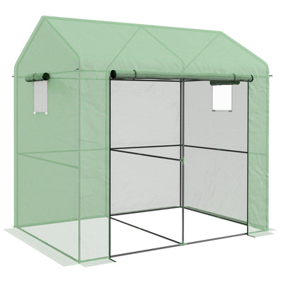 Outsunny Greenhouse, Walk-in Garden Grow House with Roll-up Door and Mesh Windows, 200 x 140 x 200cm, Green 