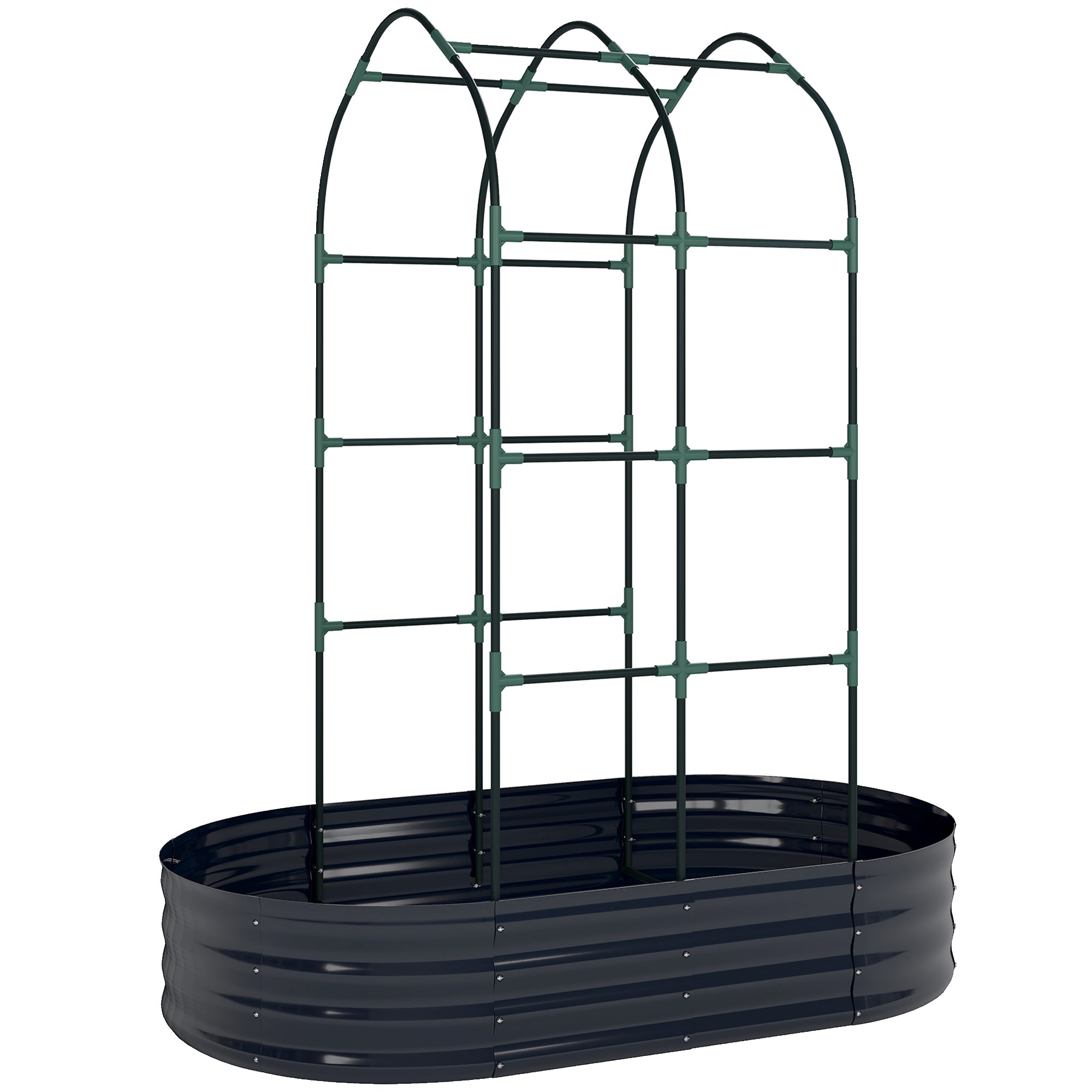 Outsunny Galvanised Raised Garden Bed with Arched Trellis, 5 x 3 x 6ft Metal Raised Bed for Garden with Open Bottom, Dark Grey 