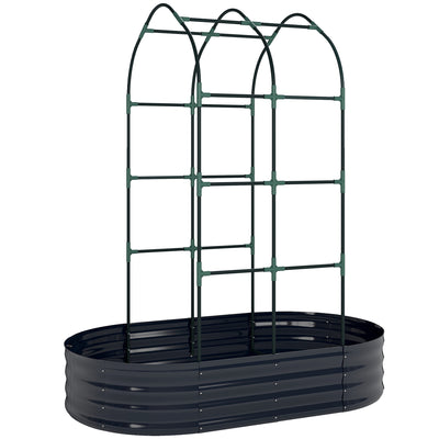 Outsunny Galvanised Raised Garden Bed with Arched Trellis, 5 x 3 x 6ft Metal Raised Bed for Garden with Open Bottom, Dark Grey 
