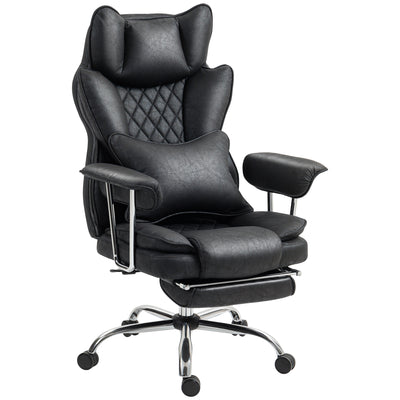 HOMCOM Leathaire Reclining Office Chair with Lumbar Support Pillow - Black 