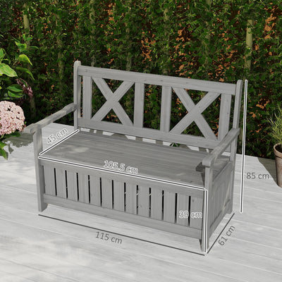 Outsunny 2-Seater Garden Storage Bench for Patio Wood Porch Decor Outdoor Seating, Charcoal Grey 