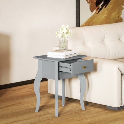 HOMCOM French Style Side Table with Drawer - Grey 