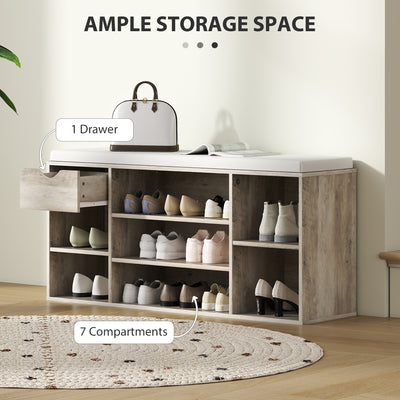 HOMCOM Shoe Storage Bench with Cushion - Grey 
