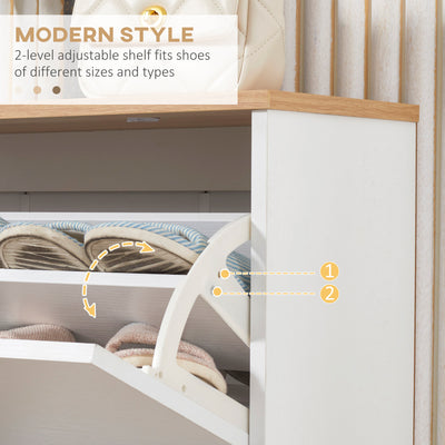 HOMCOM Narrow Shoe Cabinet, Slim Shoe Storage Cabinet with 3 Flip Drawers and Adjustable Shelves, 12 Pair of Shoes Organizer for Hallway, Entryway, White 