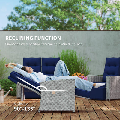 Outsunny 4 Piece Rattan Garden Furniture Set Outdoor Sofa Sectional Set with Glass Top Table for Poolside, Navy Blue 