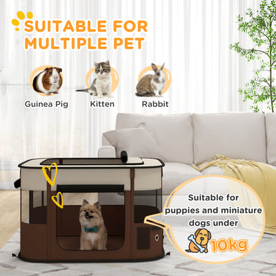 PawHut Foldable Dog Pen with Storage Bag for Indoor/Outdoor Use, Portable Pet playpen, with Ground Stakes - Brown 