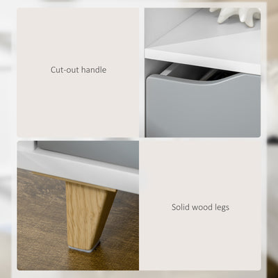HOMCOM Set of 2 Modern Bedside Tables with Shelves, Drawers and Wood Legs, 36.8cm x 33cm x 43.8cm, White and Grey 