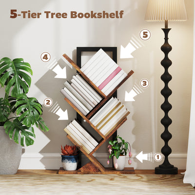 HOMCOM Four-Section Tree Bookcase - Wood-Effect 