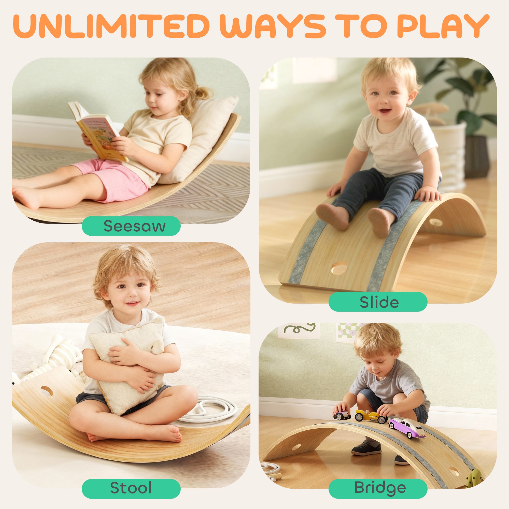 AIYAPLAY Kids Wooden Balance Board with Rope, Wooden Wobble Board with Felt for Sensory Play, for Toddler 3-6 Years Old 