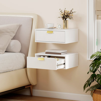 HOMCOM Modern Floating Nightstands Set of 2, Wall Mounted Bedside Tables with Wave Drawer White 