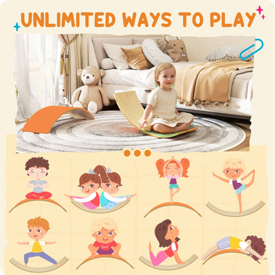 AIYAPLAY Wooden Balance Board for Kids, Wobble Board with Silent Felt for Sensory Play, Orange 
