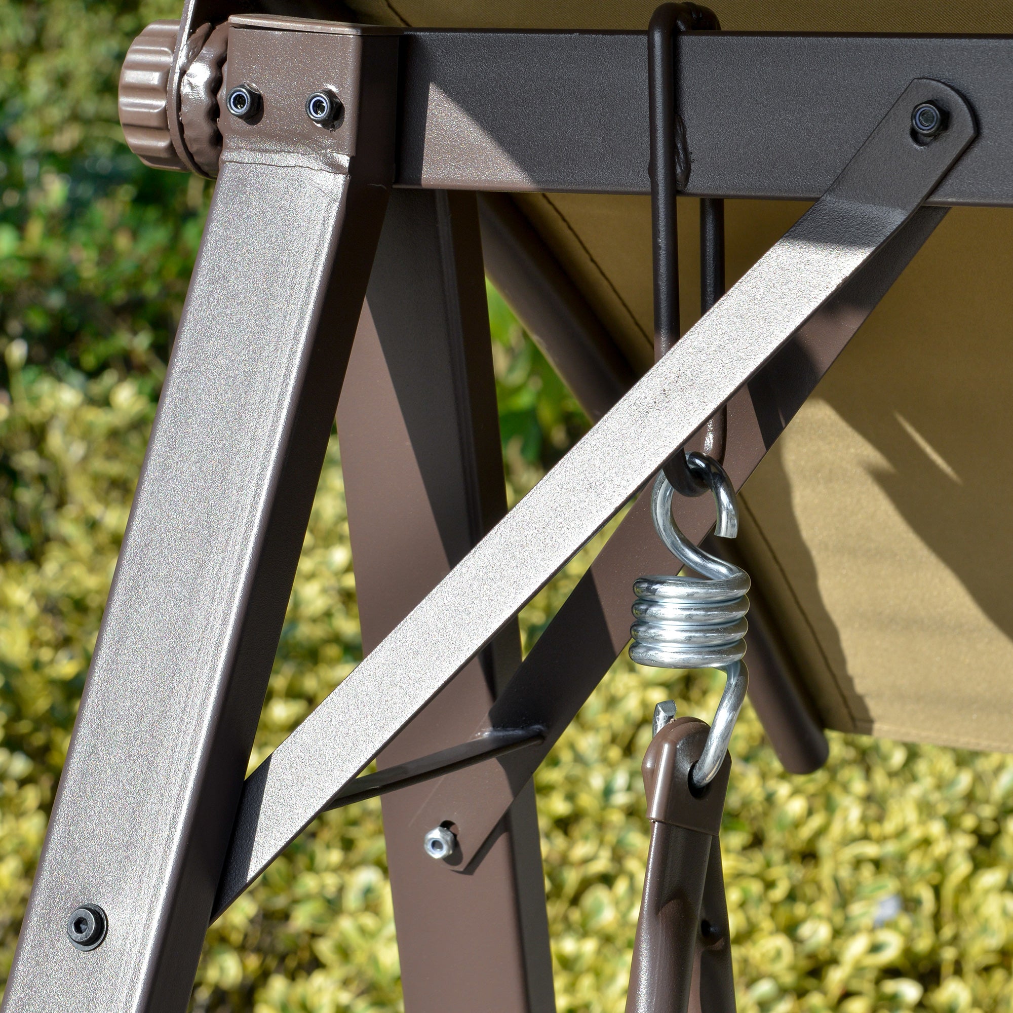 Outsunny 2 Seater Garden Swing Seat Swing Chair, Outdoor Canopy Swing Bench with Adjustable Shade, Metal Frame and Texteline Seat, Brown 