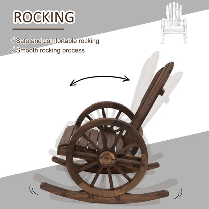 Outsunny Wooden Adirondack  Rocking Chair Reclining Armchair Outdoor Garden Furniture Patio Porch Rocker - Carbonized Wood Colour 