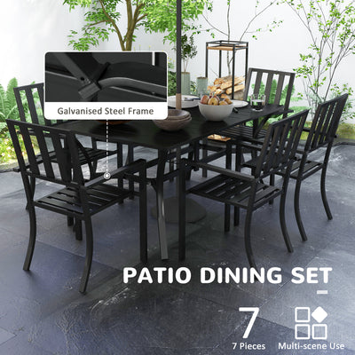 Outsunny 7 Pieces Garden Table and Chairs 6 Seater Outdoor Table and Chairs with Umbrella Hole, for Poolside, Garden, Black 