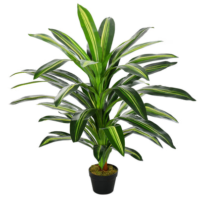 Outsunny 110cm/3.6FT Artificial Dracaena Tree Decorative Plant 40 Leaves with Nursery Pot, Fake Tropical Tree for Indoor Outdoor Décor 