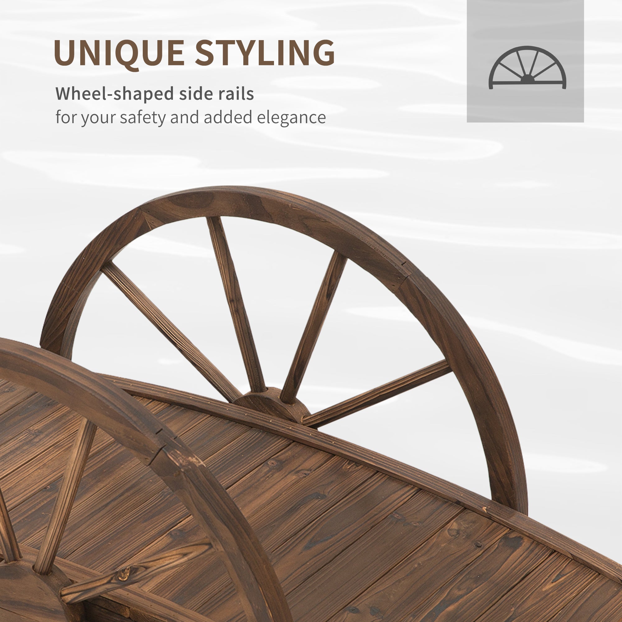 Outsunny Wooden Garden Bridge Lawn Décor Stained Finish Arc Outdoor Pond WalkwayYard Decoration Half Wheeled Railings 100L x 50W x 37Hcm 