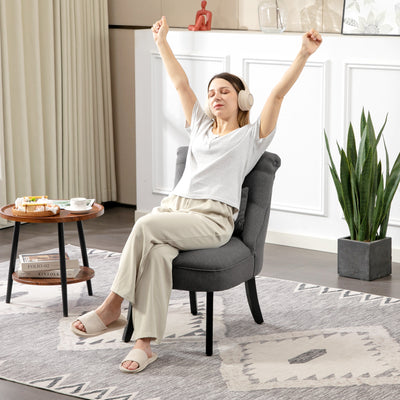 HOMCOM Fabric Single Sofa Dining Chair Tub Chair Upholstered W/ Pillow Solid Wood Leg Home Living Room Furniture Charcoal Grey 