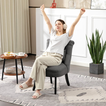 HOMCOM Fabric Single Sofa Dining Chair Tub Chair Upholstered W/ Pillow Solid Wood Leg Home Living Room Furniture Charcoal Grey