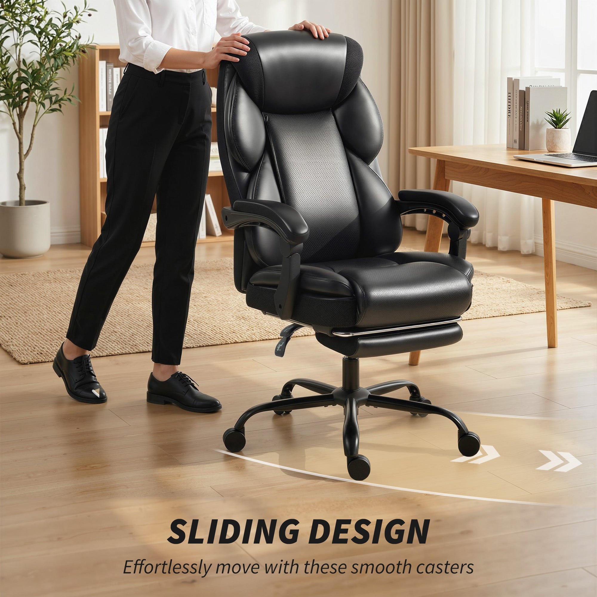 HOMCOM Adjustable Office Chair Reclining Computer Desk Chair with Footrest, Armrest, Casters, Black 