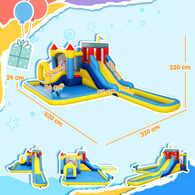 AIYAPLAY Inflatable Bouncy Castle, Kids Water Bounce House 6 in 1 with 550W Blower, 2 Slides for Garden, Party, Outdoor Indoor 