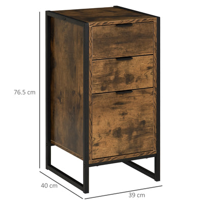 HOMCOM Bedroom Chest of Drawers, Industrial 3-Drawer Dresser, Storage Drawers Unit with Metal Frame for Living Room, Rustic Brown 