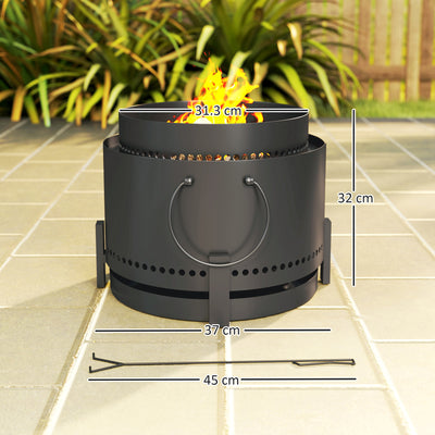 Outsunny Smokeless Fire Pit with Ash Catcher, 37cm Portable Wood Burning Firepit with Poker for Garden Camping Bonfire Party, Metal, Dark Grey 