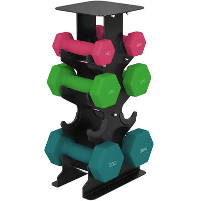 SPORTNOW Hex Dumbbells Set with Dumbbell Rack, Non Slip Hand Weights for Home Gym Strength Training, 2 x 1kg, 2 x 3kg, 2 x 5kg 