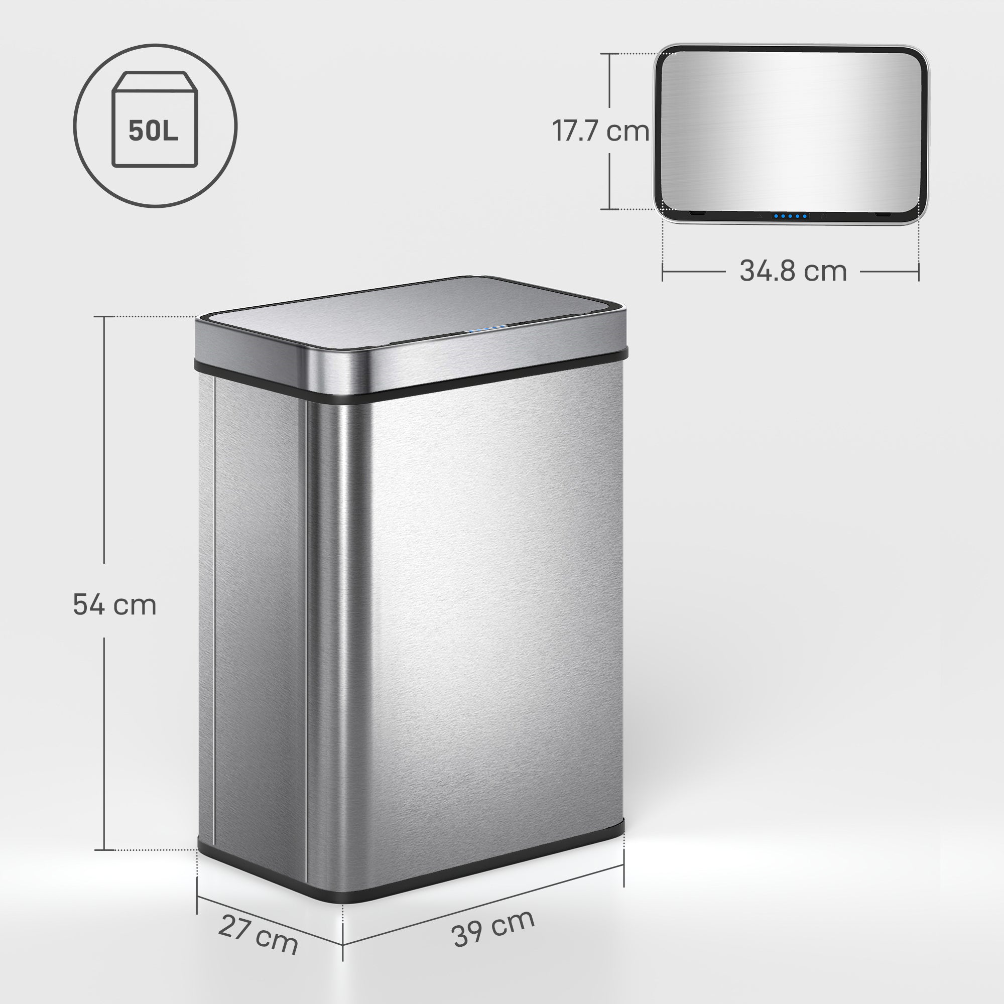 HOMCOM 50 L Sensor Can,  Sensor Bin with Soft-Close Lid, Fingerprint-Proof Stainless Steel, Silver Tone 