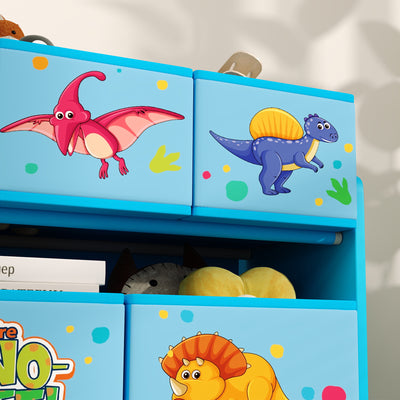 AIYAPLAY 3-Tier Kids Storage Unit with 9 Non-Woven Fabric Boxes for Toys, Books, for Bedroom, Nursery, Blue 
