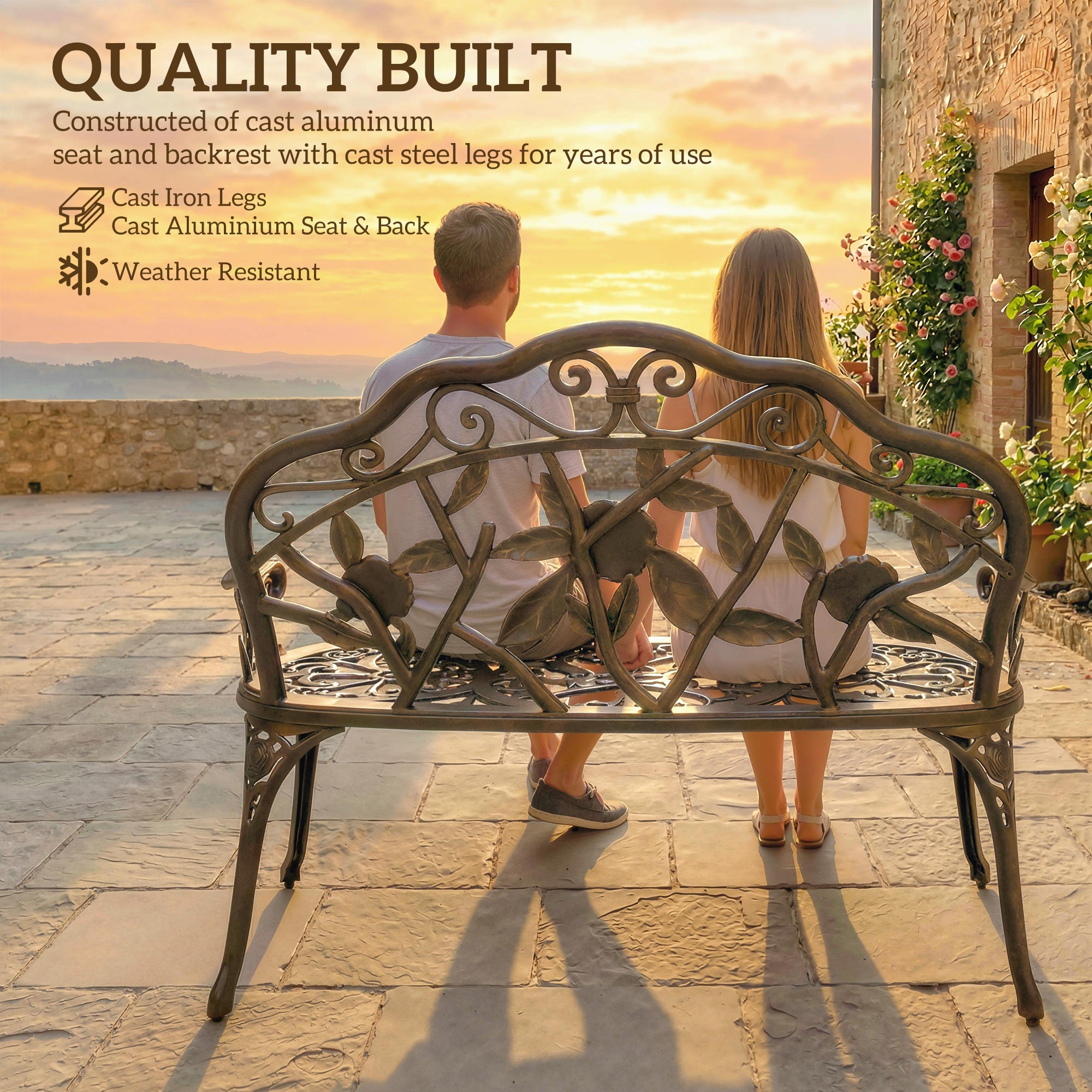 Outsunny Cast Aluminium Garden Bench - Bronze Tone 