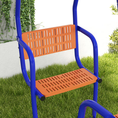 Outsunny Three-In-One Kids Metal Swing Set with Swing, Glider, Rocking Chair Swing, for Ages 3+ years - Orange and Blue 