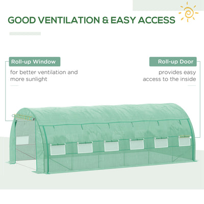 Outsunny Polytunnel Greenhouse Walk-in Grow House Tent with Roll-up Sidewalls, Zipped Door and 12 Windows, 6x3x2m Green 