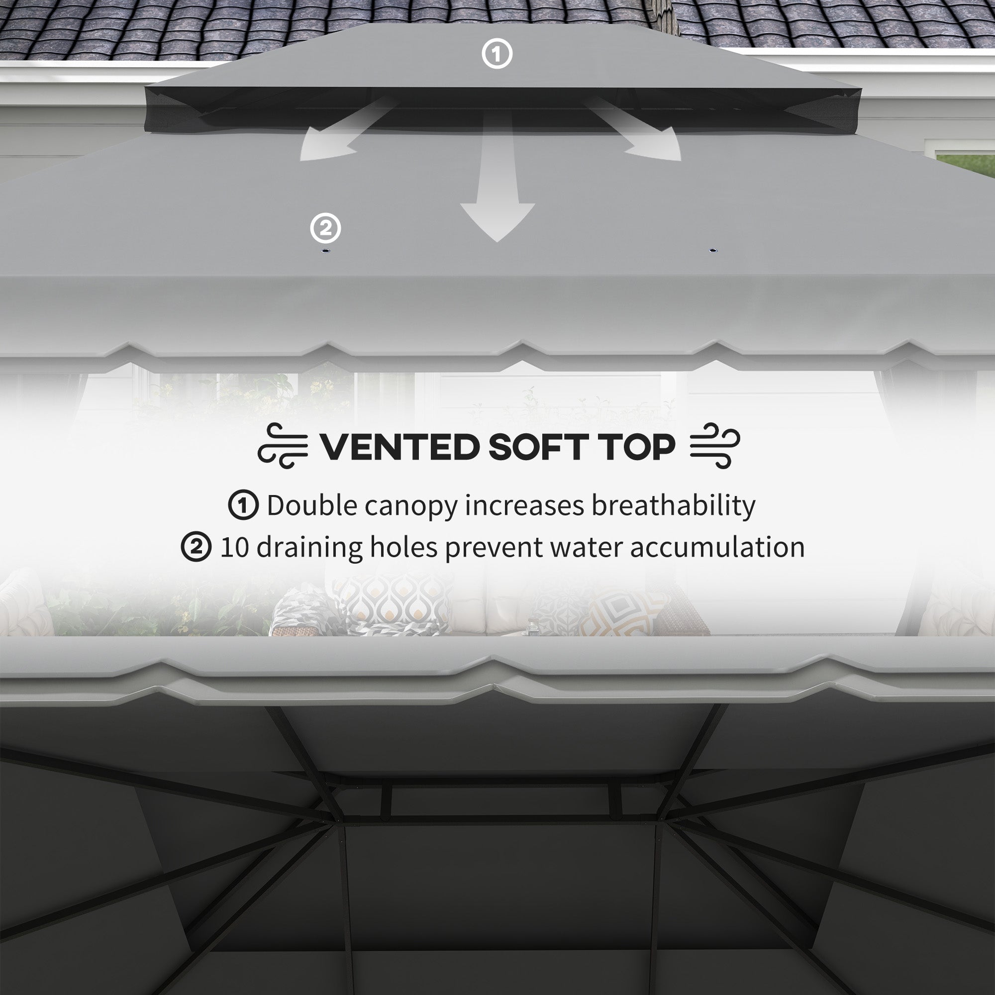 Outsunny 3 x 4m Aluminium Garden\'c2\'a0Gazebo, Marquee Canopy Shelter Pavilion Party Tent with Nets and Curtains for Garden and Deck, Light Grey 