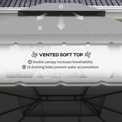 Outsunny 3 x 4m Aluminium Garden\'c2\'a0Gazebo, Marquee Canopy Shelter Pavilion Party Tent with Nets and Curtains for Garden and Deck, Light Grey 