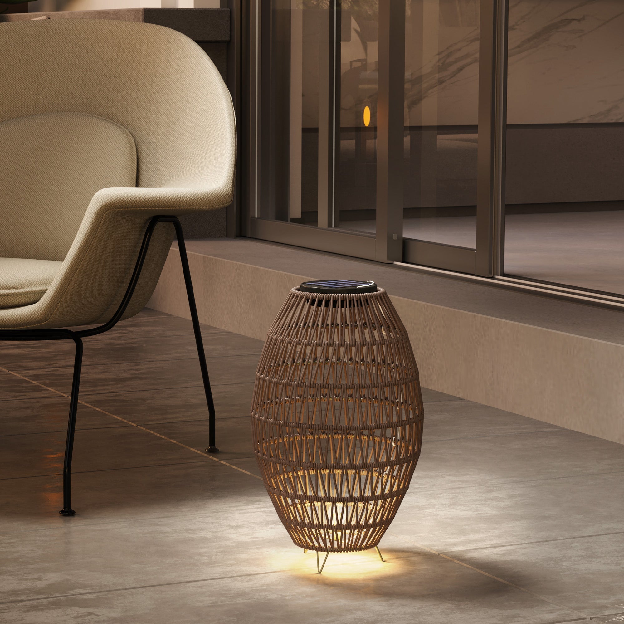 Outsunny Rattan Solar Lamp, Garden Solar Lantern with Auto On/Off Light, IP44 Waterproof, Decorative Outdoor Rattan Lamp for Porch, Pathway, Dark Brown 