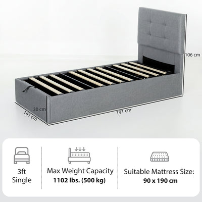 HOMCOM 3ft Single Ottoman Bed with Gas Lift Storage - Grey 
