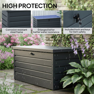 Outsunny 311L Galvanised Steel Garden Storage Box - Dark Grey 