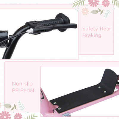 HOMCOM Kids Scooter Kick Scooter with 12" EVA Tyres, Rear Brake, Big Wheels Scooter for 5-12 Years Old, Pink 