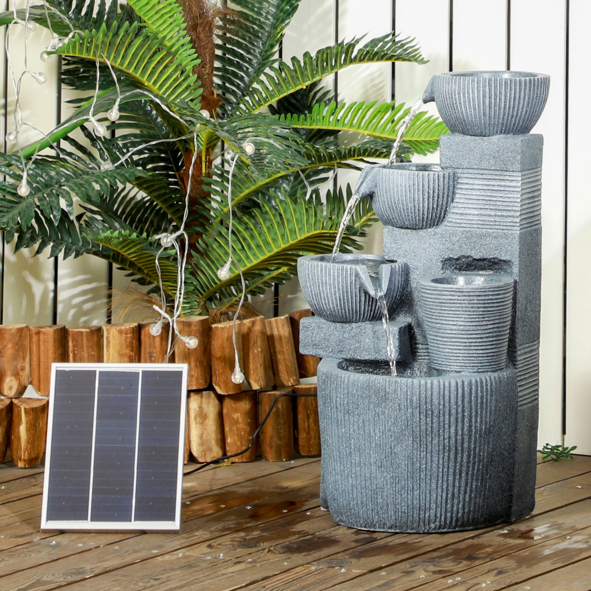 Outsunny Solar Powered Outdoor Water Fountain - Dark Grey 