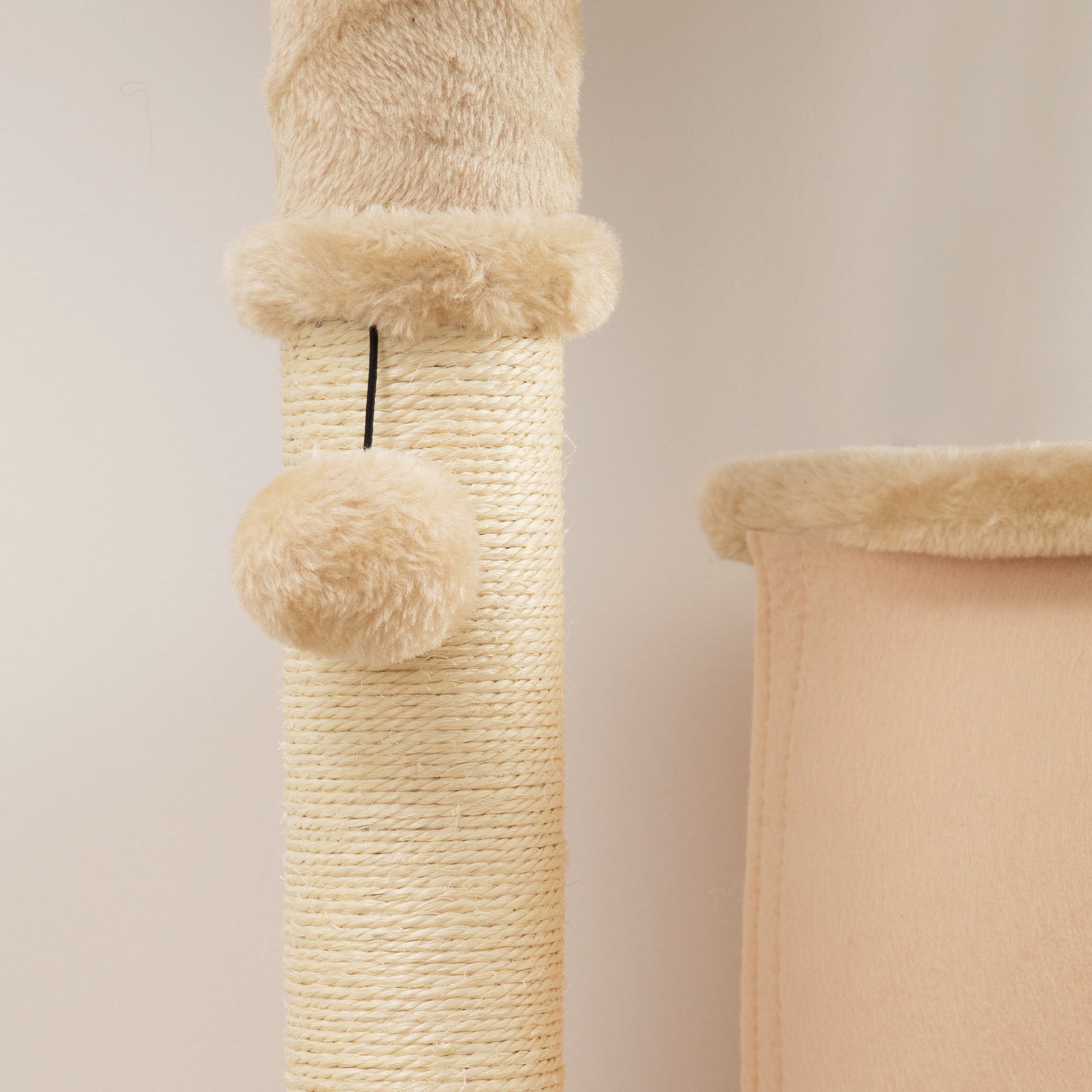 PawHut 132cm Cat Tree w/ Scratching Posts, Pad, Cat Bed, Cat House, Jumping Platform, Grooming Brush, Anti-Tip Kit, Beige 