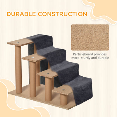 PawHut Four-Step Dog Stairs, with Washable Plush Cover, for High Bed Sofa, Dog Stairs for Small Dog and Cat - Dark Grey 