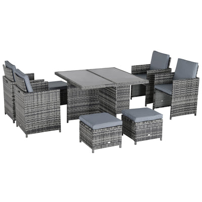 Outsunny 8-Seater Rattan Dining Set Garden Furniture Cushion Seat Woven Rattan Grey 