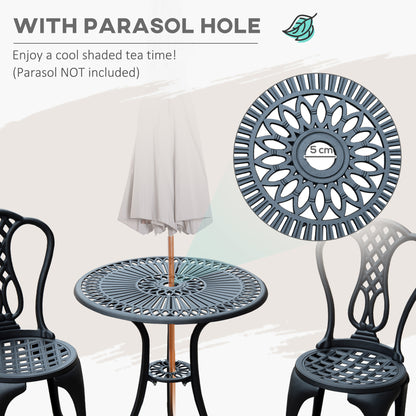 Outsunny 3 Piece Patio Cast Aluminium Bistro Set Garden Outdoor Furniture Table and Chairs Shabby Chic Style 