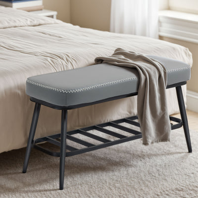 HOMCOM PU Leather Shoe Storage Bench - Grey 