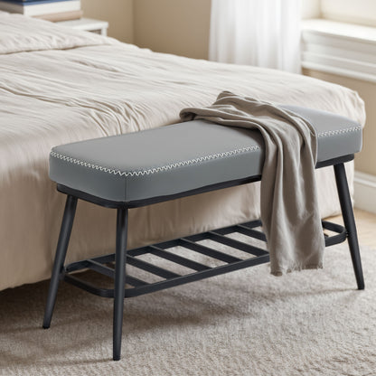 HOMCOM PU Leather Shoe Storage Bench - Grey