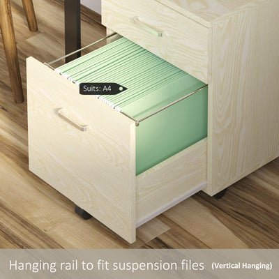 Vinsetto 2-Drawer Locking Office Filing Cabinet w/ 5 Wheels Rolling Storage Hanging Legal Letter Files Cupboard Home Organisation Oak Wood Grain 