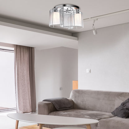 HOMCOM Modern Chandelier, Semi-Flush Mount Ceiling Light with 2 Light, E27 Bulb Base for Hallway, Dining Room, Living Room, White and Silver 